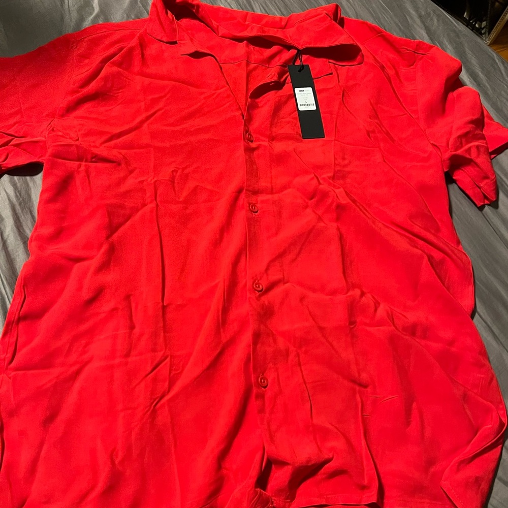 Fashion nova red button up shirt